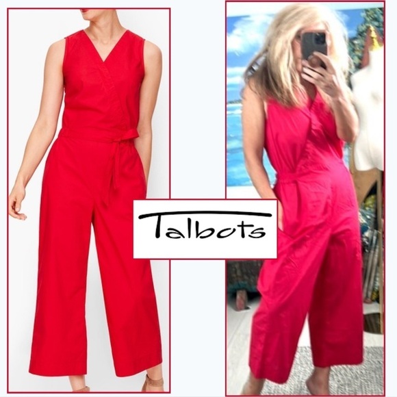 ❤️Talbots,Tie-Front Jumpsuit- Poplin in Red Apple, Excellent Condition, Size 8 - Picture 1 of 13